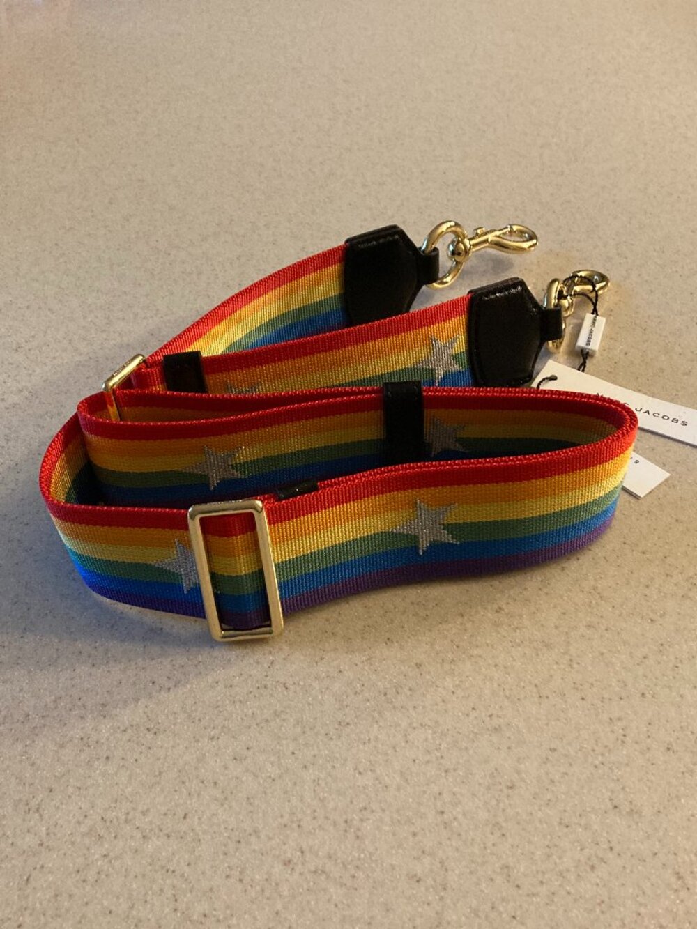 NWT Marc Jacobs Rainbow Stripe Crossbody Bag Strap with Stars and Gold Hardware